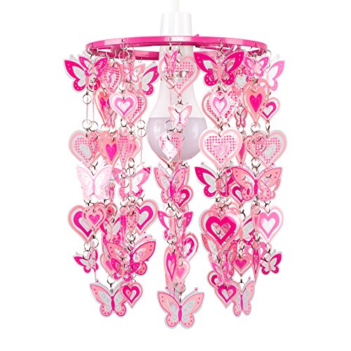 MiniSun – Moderner, rosa und weißer Lampenschirm mit Herz- und Schmetterlingmotiv – für Hänge- und Pendelleuchte