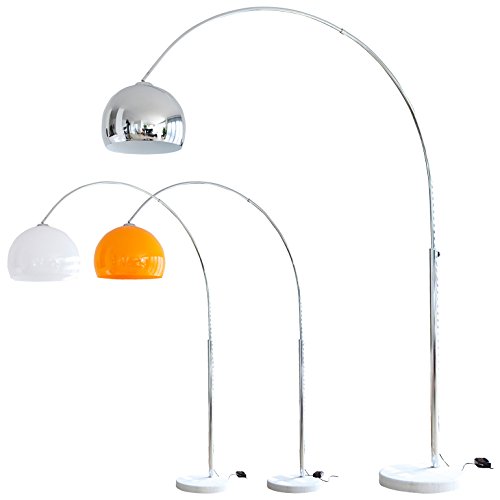 Steh-Lampe weiß mit Dimmer und Fuß aus Marmor 213x165 cm | höhenverstellbar mit verchromten Metall | Bogen-Lampe
