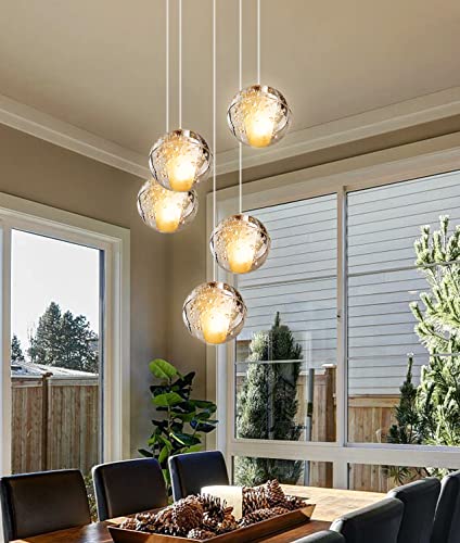 H.W.S LED Pendelleuchte Glas Kristall Hängeleuchte Lüster Dekoratives Kronleuchter Modern Pendellampe für Villa Treppe Wohzimmer Esszimmer Schlafzimmer Innenleuchte Lampe (5-Flamming, Round)