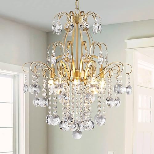 WUZUPS Kristall Kronleuchter 5-flammige Deckenleuchte moderne Leuchte für Schlafzimmer Flur Bar Küche Badezimmer, H 57 x B 50, E14 Sockel, Gold