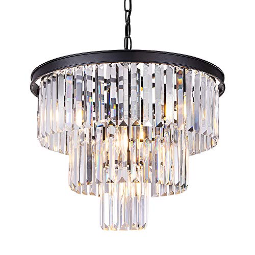 Wellmet 7-Licht Kristallleuchter Ø50cm Schwarz Kronleuchter Modern Kristall Pendelleuchte Esstisch Premium Deckenleuchte hängend Lüster Wohnzimmer Deckenlampe Hängeleuchte Glas Schlafzimmerlampe Rund