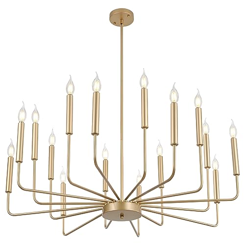 Moderne Goldene Kronleuchter, 16-Licht Industrie Metall Kronleuchter-Beleuchtung, Klassischer Kerzen Hängeanhänger Für Kücheninsel, Esszimmer, Wohnzimmer, Treppe E14 (Glühbirnen Nicht Enthalten)