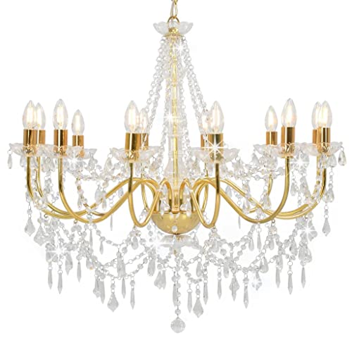 vidaXL Kronleuchter mit Perlen Deckenleuchte Deckenlampe Kristall Lüster Hängeleuchte Hängelampe Pendelleuchte Pendellampe Golden 12xE14-Fassungen