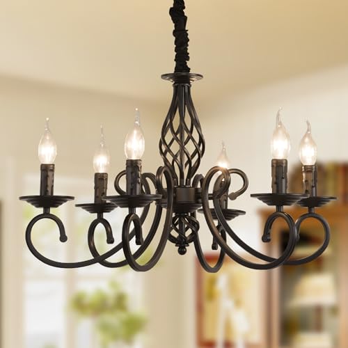Ganeed Rustikale Kronleuchter Französisches Land Vintage Kronleuchter Metall in antiker Pendelleuchte Schwarz 6 Lichter