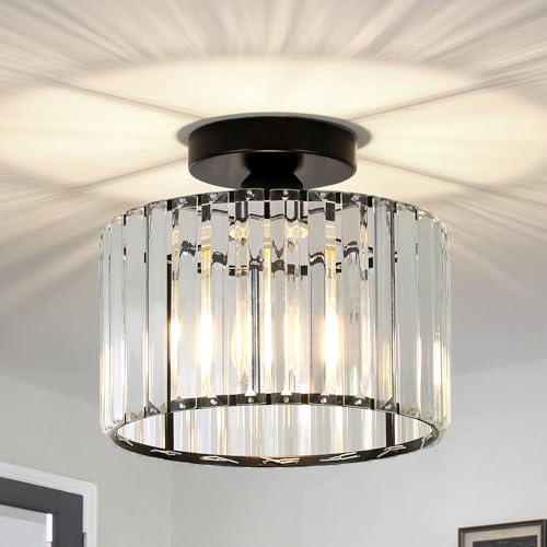 Stepeak Deckenlampe Wohnzimmer, Modern Kristall Deckenleuchte, Schwarz Deckenleuchte Wohnzimmer, Deckenlampe Schlafzimmer mit Glas Lampenschirm, Kristall Kronleuchter für Esszimmer Küche Flur Büro
