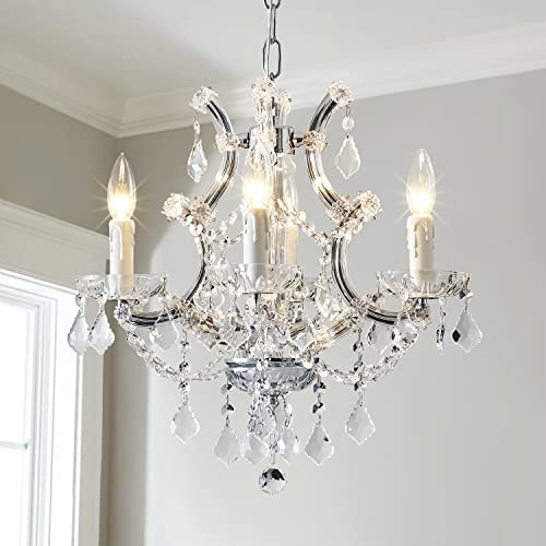 Saint Mossi 4 Heller Kristall Maria Therese Kronleuchter Lichtbefestigung,Moderner Kronleuchter für Schlafzimmer,Esszimmer,Wohnzimmer,H43cm x W45cm in mit verstellbarer Kette
